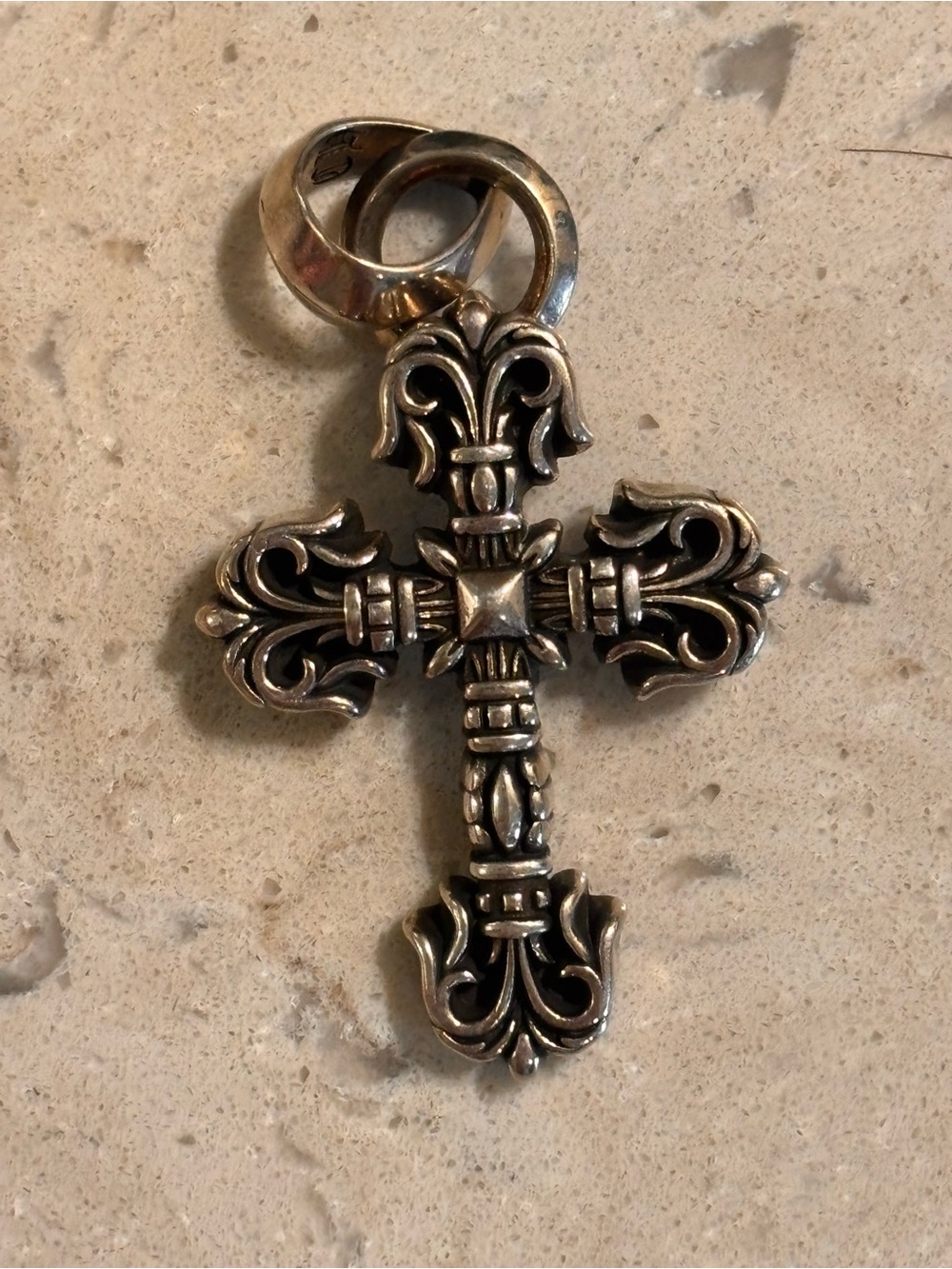 Chrome Hearts Silver Ornate Fleur-de-Lis Cross Pendant filigree Cross